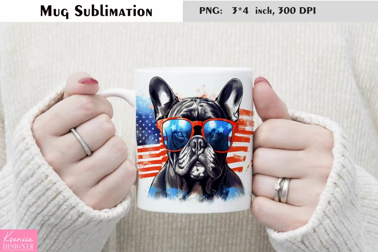 Watercolor Bulldog Mug Sublimation|Patriotic Dog