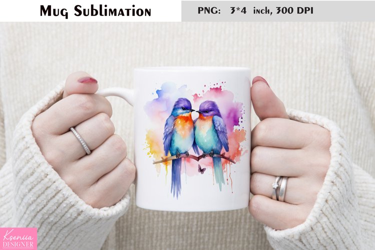 Watercolor Bird Mug Sublimation|Animal Mug Design example image 1