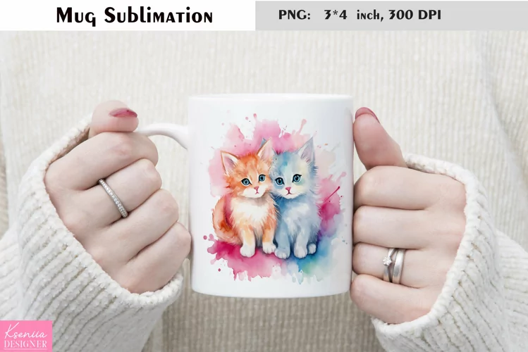 Watercolor Cat Mug Sublimation|Animal Mug Design