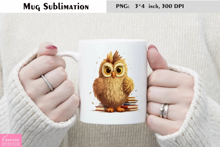 Watercolor Owl with Books Mug Sublimation