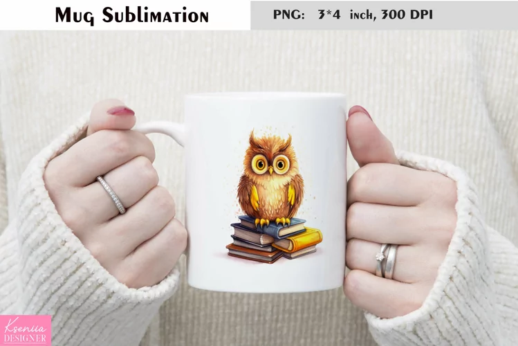 Watercolor Owl with Books Mug Sublimation