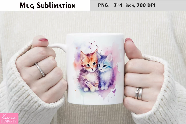 Watercolor Cat Mug Sublimation|Animal Mug Design