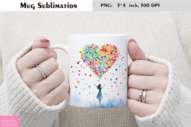 Watercolor Hearts Sublimation|Girl Mug Design example image 1