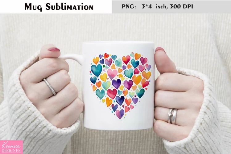 Watercolor Hearts Sublimation|Love Mug Design