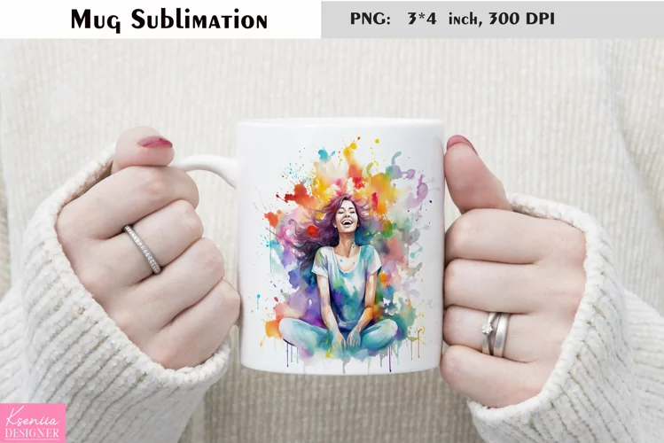 Watercolor Woman Mug Sublimation|Happy Mug Design