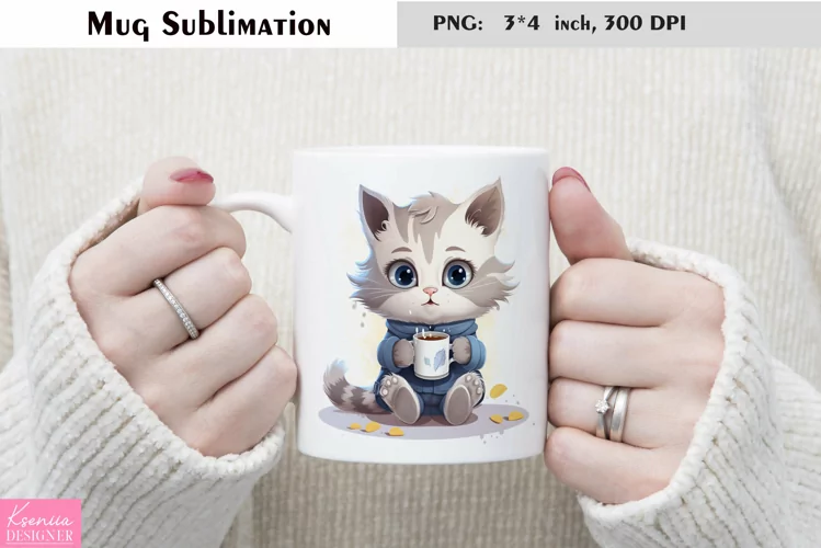 Watercolor Cat Mug Sublimation|Cartoon Animal Mug Design