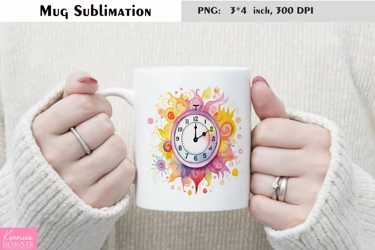 Watercolor Clock Mug Sublimation|Cute Mug Design