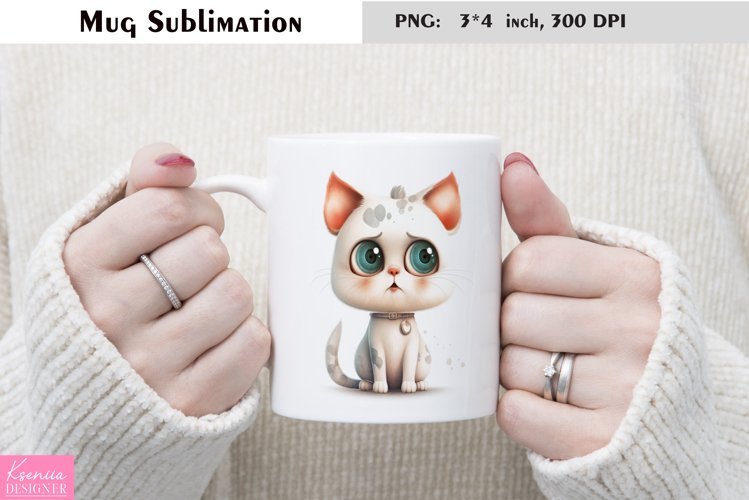 Watercolor Cat Mug Sublimation|Cartoon Animal Mug Design