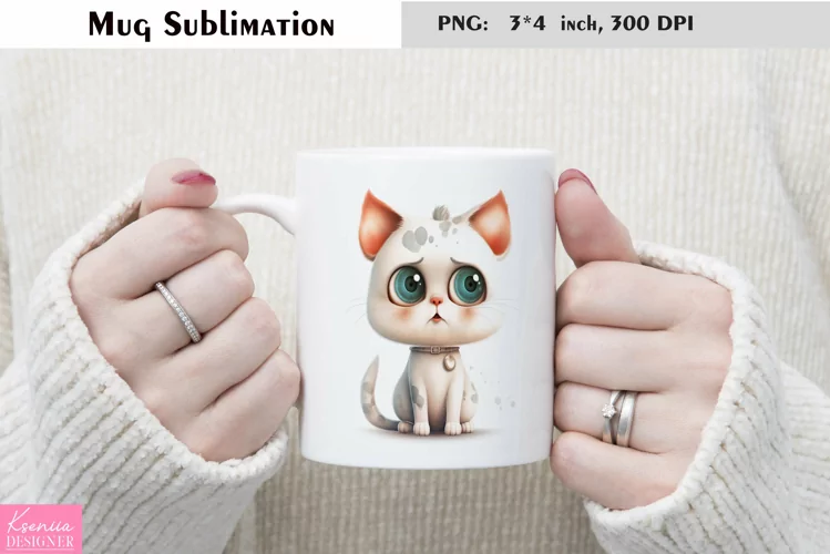 Watercolor Cat Mug Sublimation|Cartoon Animal Mug Design