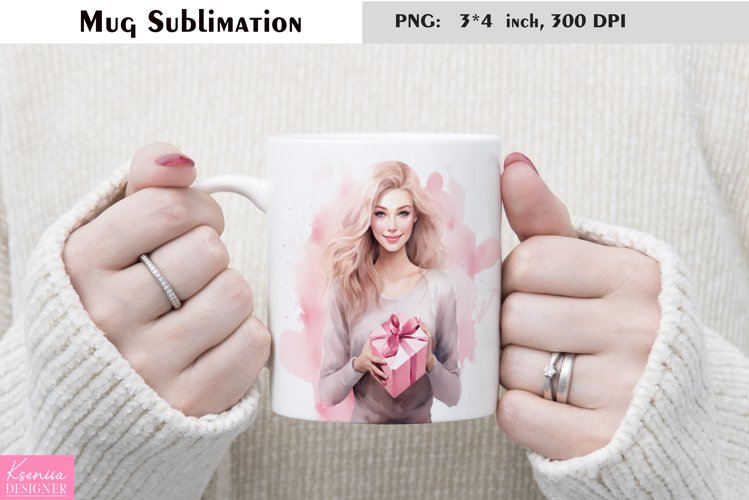 Watercolor Girl Mug Sublimation|Birthday Mug Design example image 1