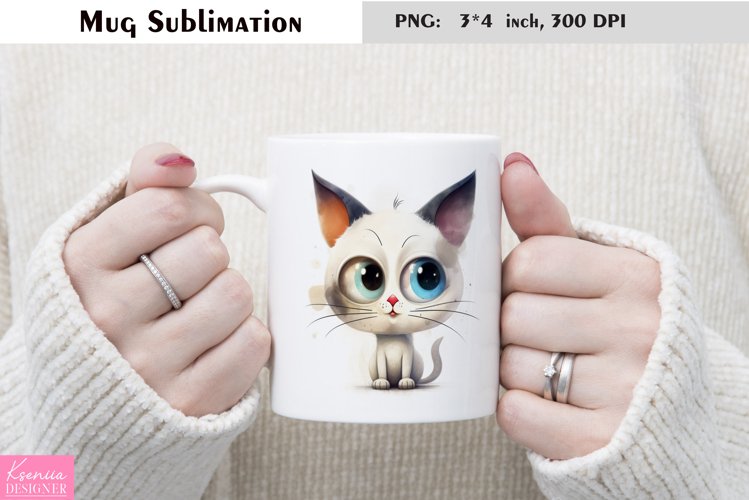 Watercolor Cat Mug Sublimation|Cartoon Animal Mug Design