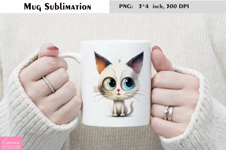 Watercolor Cat Mug Sublimation|Cartoon Animal Mug Design