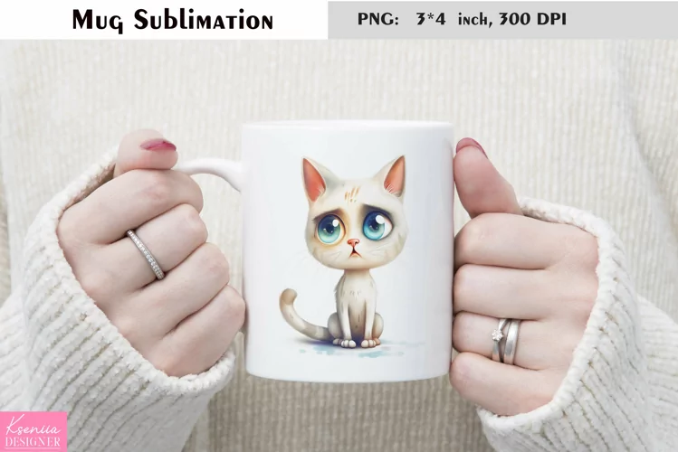 Watercolor Cat Mug Sublimation|Cartoon Animal Mug Design