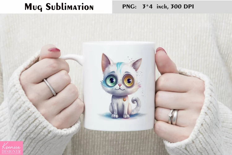 Watercolor Cat Mug Sublimation|Cartoon Animal Mug Design
