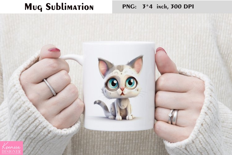 Watercolor Cat Mug Sublimation|Cartoon Animal Mug Design