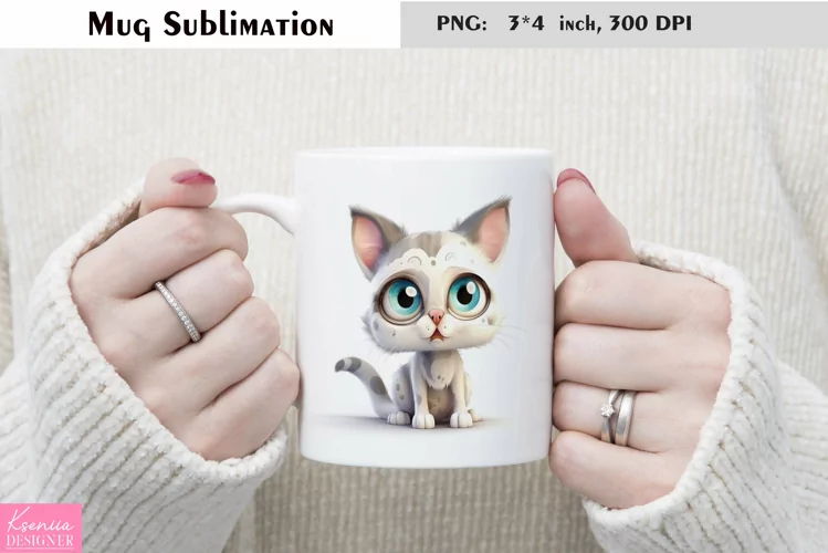 Watercolor Cat Mug Sublimation|Cartoon Animal Mug Design