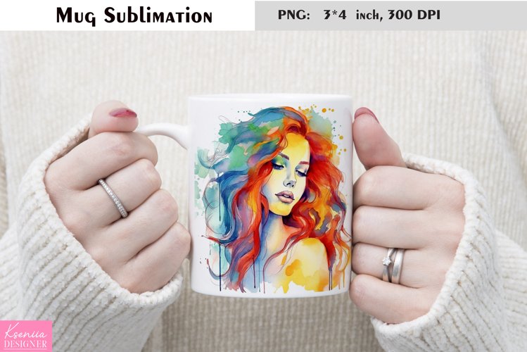 Watercolor Girl Mug Sublimation|Birthday Mug Design