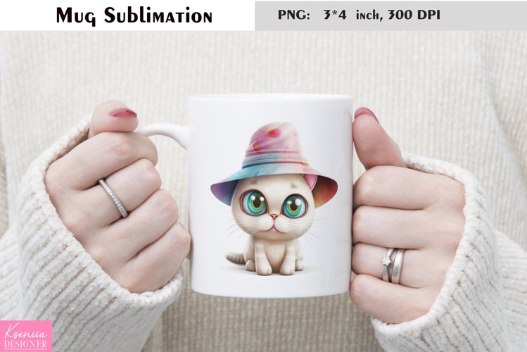Watercolor Cat Mug Sublimation|Cartoon Animal Mug Design