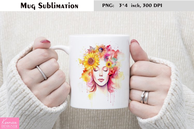 Watercolor Mug Sublimation|Flower Girl example image 1