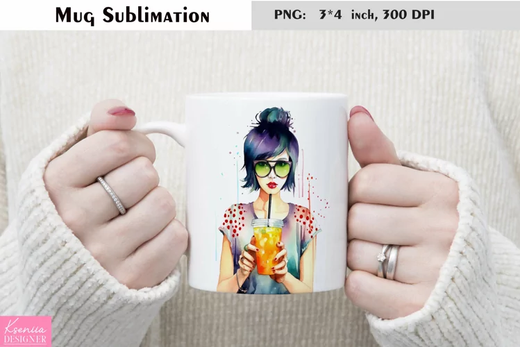 Watercolor Girl Mug Sublimation|Birthday Mug Design