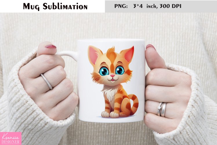 Watercolor Cat Mug Sublimation|Cartoon Animal Mug Design