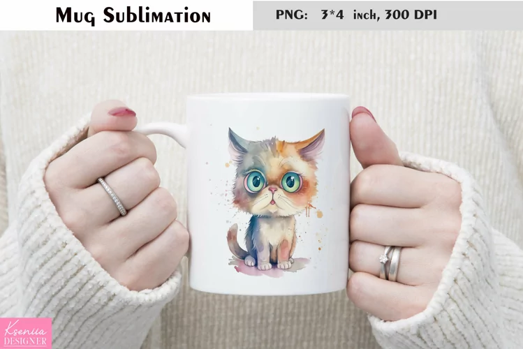 Watercolor Cat Mug Sublimation|Cartoon Animal Mug Design