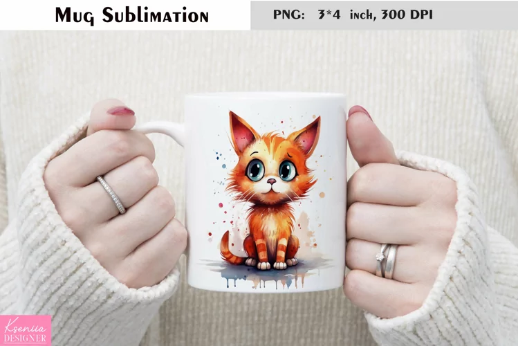 Watercolor Cat Mug Sublimation|Cartoon Animal Mug Design
