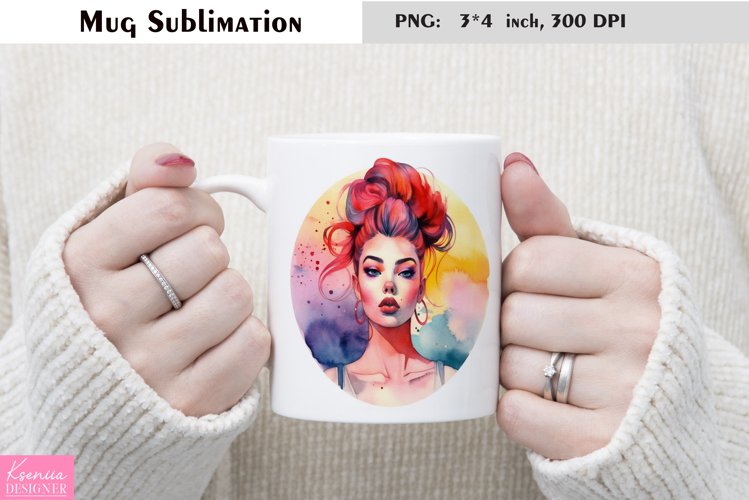 Watercolor Mug Sublimation|Happy Girl Mug Design
