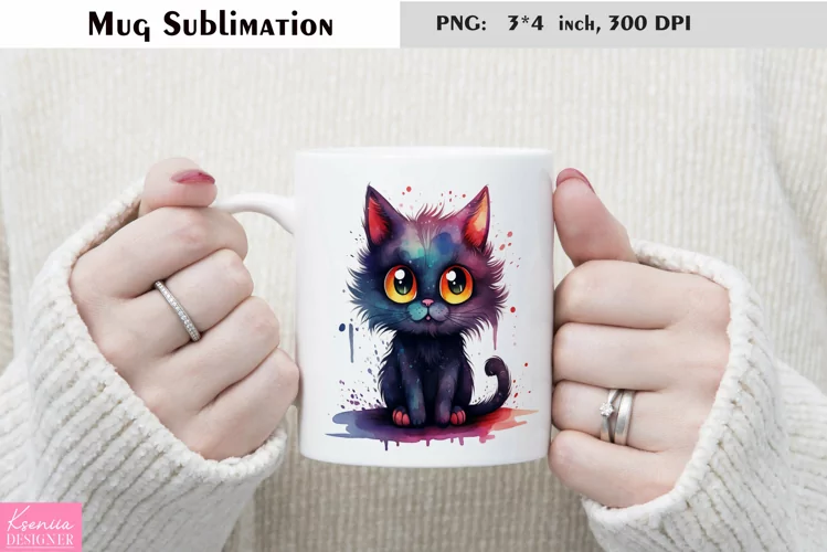 Watercolor Cat Mug Sublimation|Cartoon Animal Mug Design