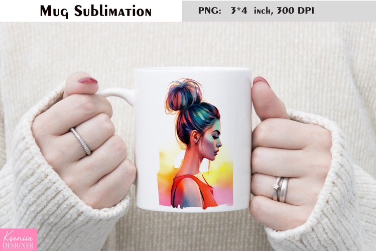 Watercolor Woman Mug Sublimation|Birthday Mug Design example image 1
