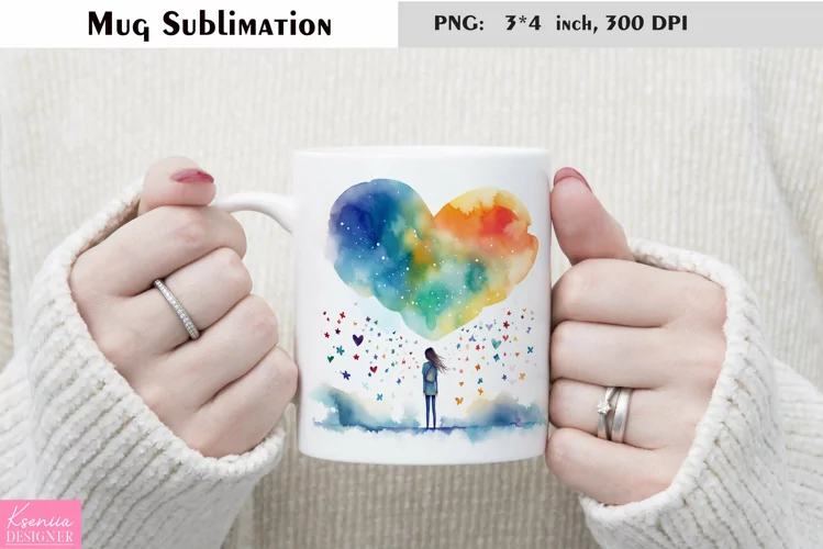 Watercolor Heart Mug Sublimation|Love Mug Design