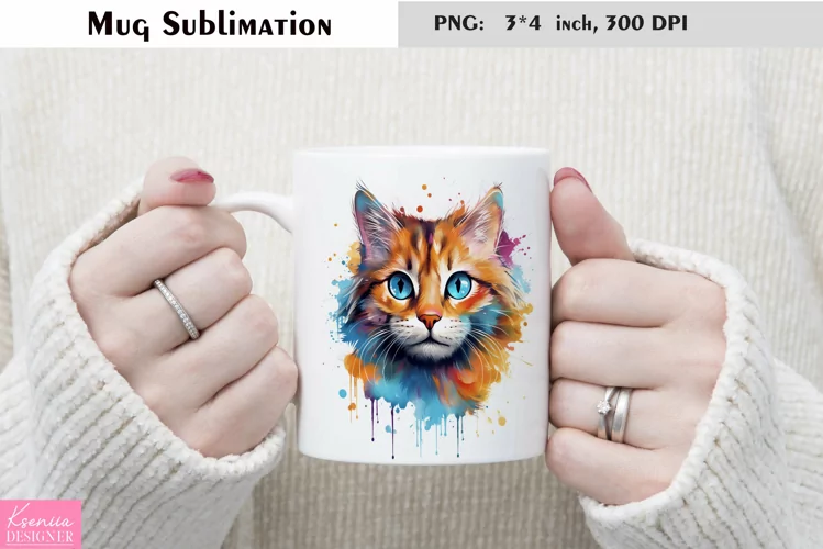 Watercolor Cat Mug Sublimation|Cartoon Animal Mug Design