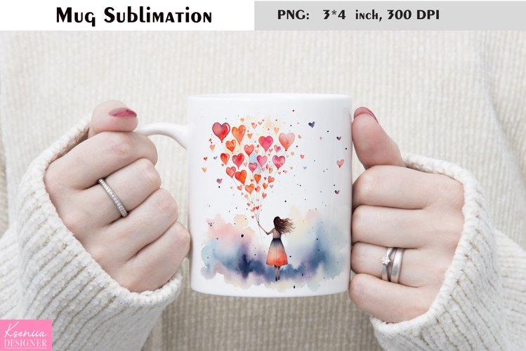 Watercolor Love Mug Sublimation|Heart Mug Design example image 1