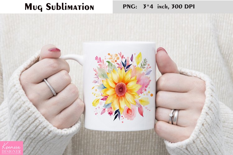 Watercolor Flower Mug Sublimation|Floral Design example image 1