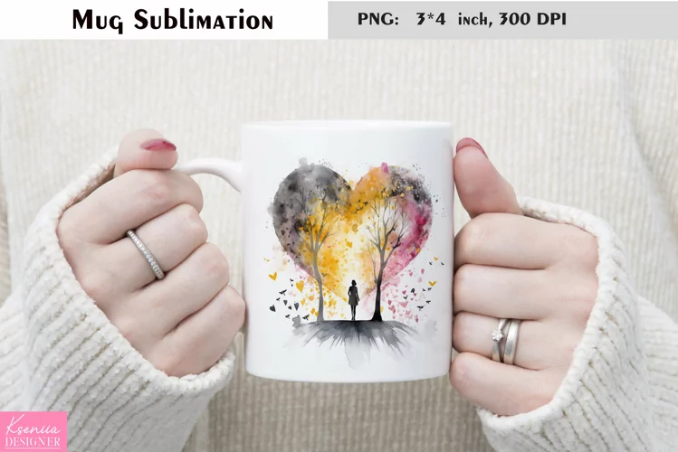 Watercolor Love Mug Sublimation|Heart Mug Design