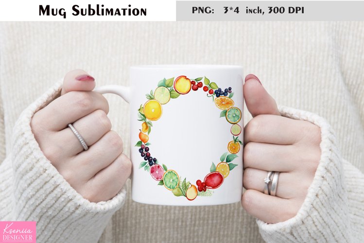 Watercolor Fruit Mug Sublimation|Floral Mug Design example image 1