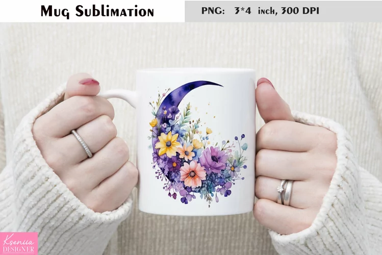 Watercolor Flower Mug Sublimation|Moon Mug Design