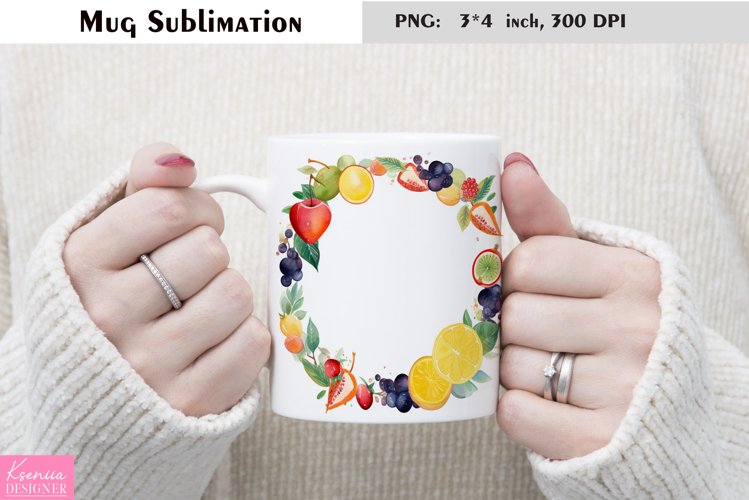Watercolor Fruit Mug Sublimation|Floral Mug Design example image 1