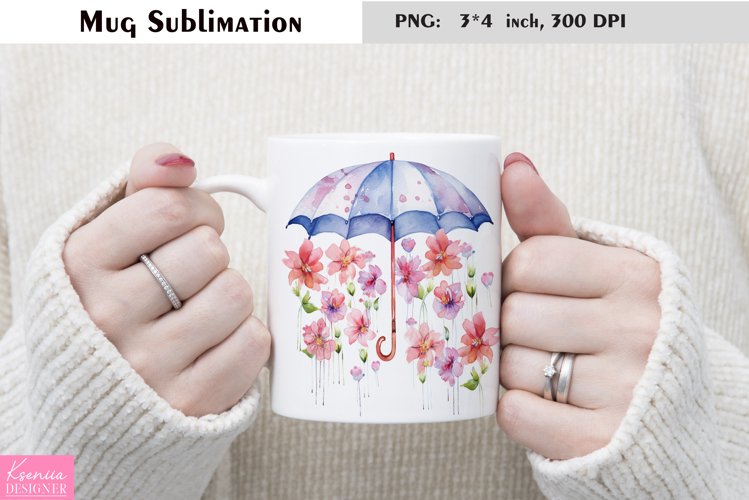 Watercolor Umbrella Sublimation|Spring Mug Design example image 1