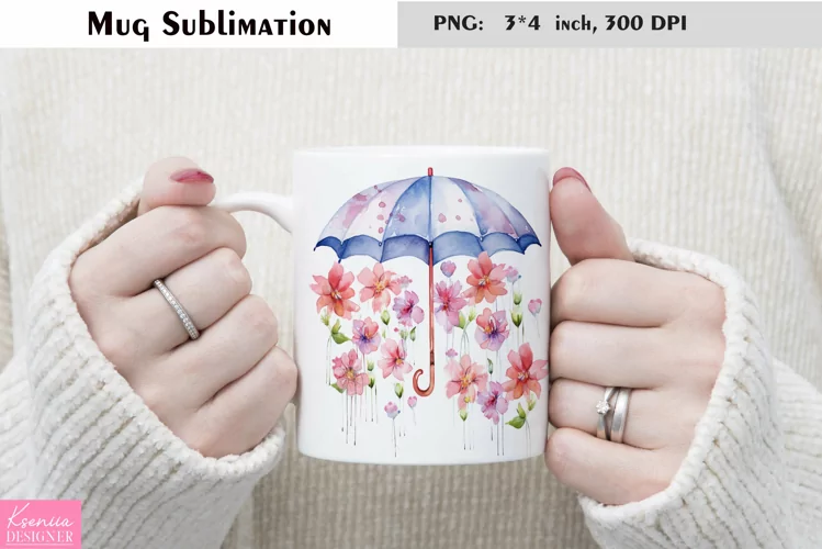 Watercolor Umbrella Sublimation|Spring Mug Design