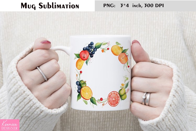 Watercolor Fruit Mug Sublimation|Floral Mug Design example image 1