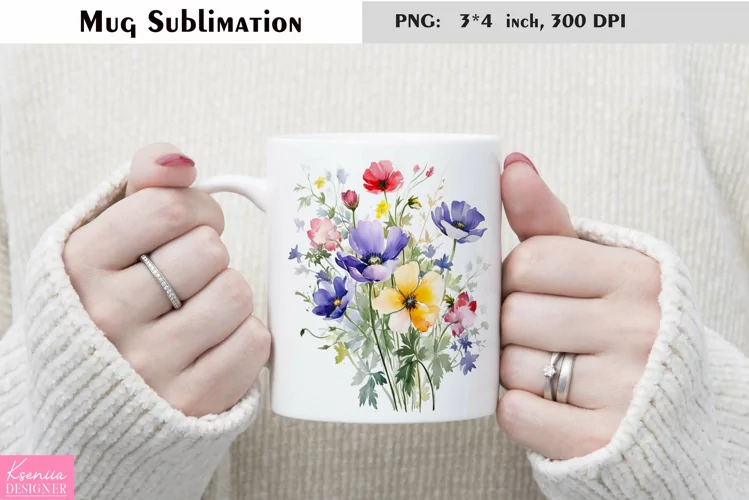 Watercolor Flower Mug Sublimation|Floral Mug Design
