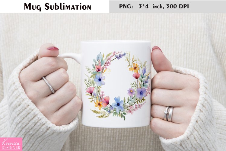 Watercolor Flower Mug Sublimation|Floral Mug Design example image 1