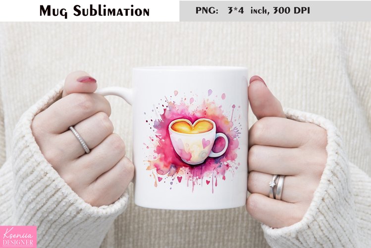 Watercolor Love Mug Sublimation|Floral Mug Design example image 1