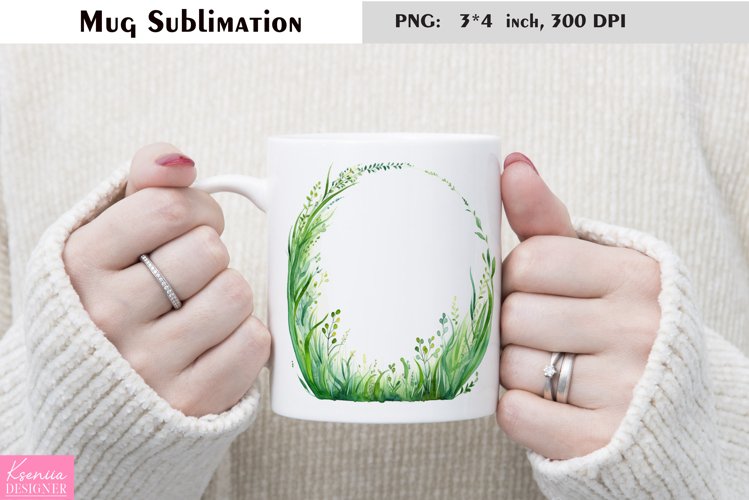 Watercolor Grass Mug Sublimation|Floral Mug Design example image 1