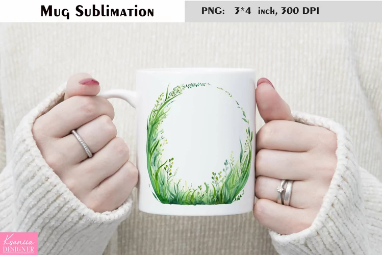 Watercolor Grass Mug Sublimation|Floral Mug Design