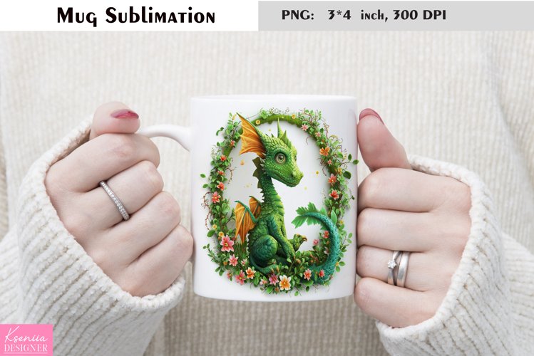 Watercolor Dragon Mug Sublimation|Magical Mug Design example image 1