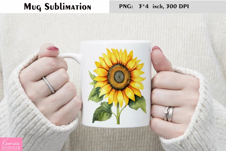 Watercolor Big Sunflower Mug Sublimation|Floral Mug Design