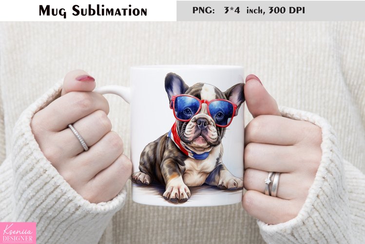 Watercolor Bulldog Mug Sublimation|Patriotic Dog