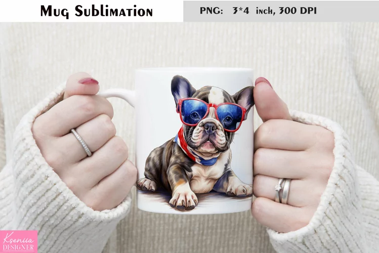 Watercolor Bulldog Mug Sublimation|Patriotic Dog